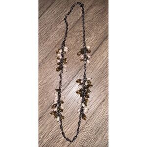 Talbots Necklace‎ Beaded Pearl Amber Crystals Gunmetal Chain Statement
